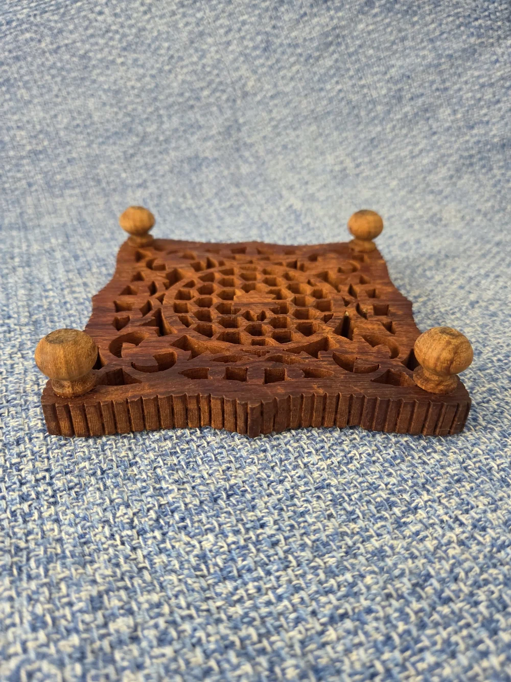 Vintage hand-carved Footed wooden trivet 5
